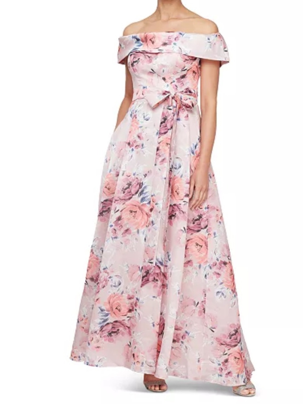 Alex Evenings Blush Floral Shimmering Organza Off-the-Shoulder Gown Size 10 NWT